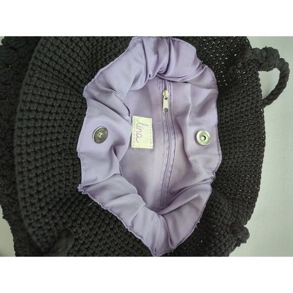 Lina Black Ruffle Top Crocheted ShoulderHobo hand bag Fully Lined 14 x 1 2x 4 - Picture 6 of 7